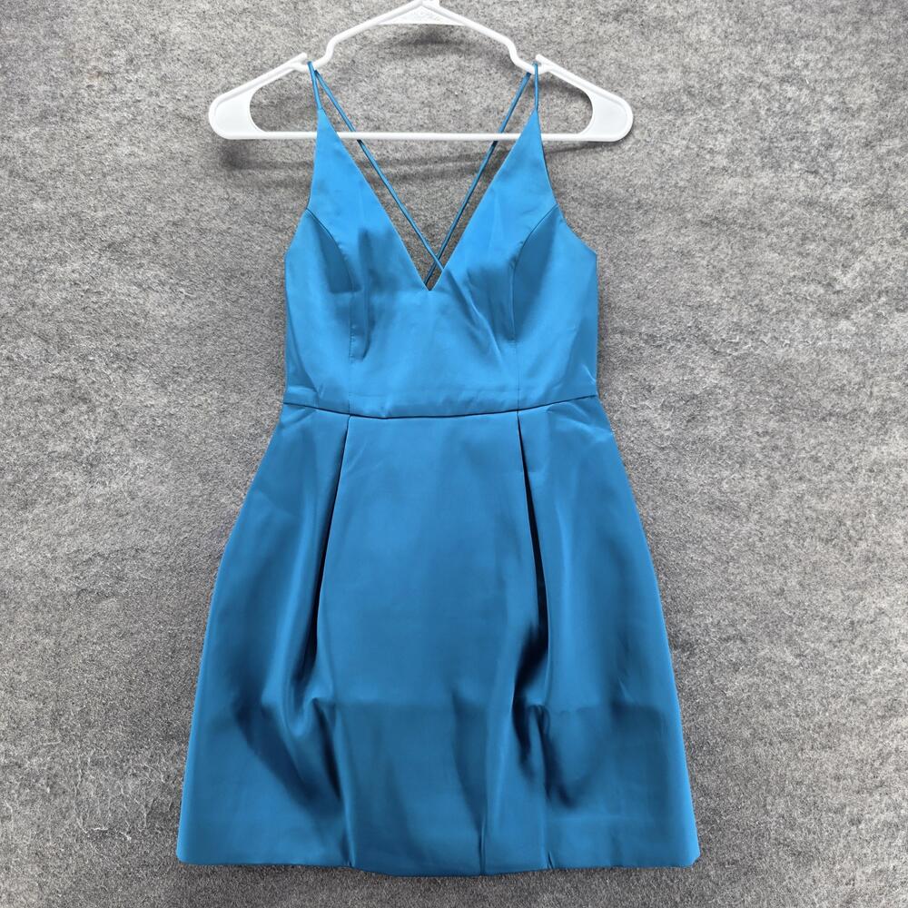 Topshop Petite Dress Womens 4 Blue Fit & Flare Short V-Neck Satin Lined Pleated